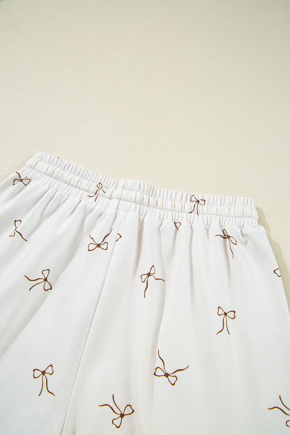 Beige Bow Print Half Zip Tank Top and Shorts Set